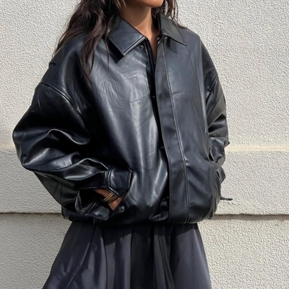 Lioness Jackets & Blazers - Lioness Black Kenny Leather Bomber Oversized